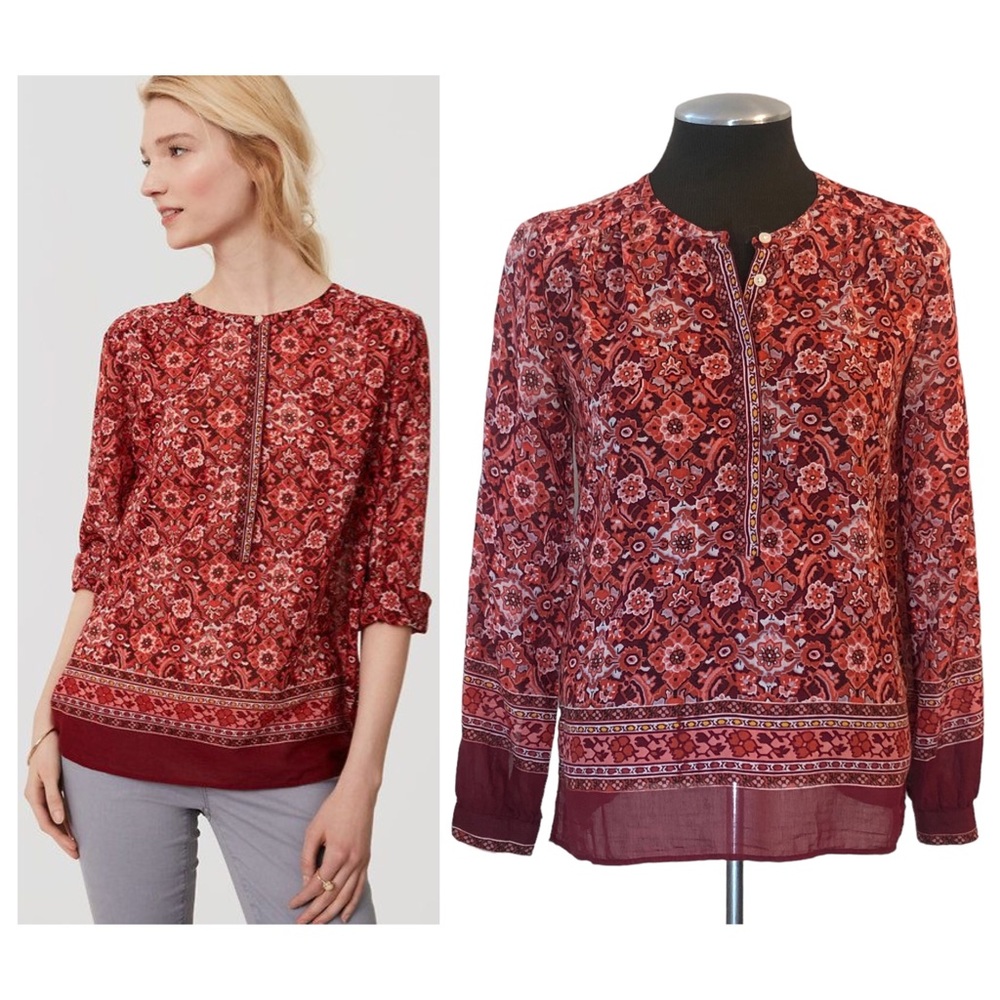 LOFT - Petite Scarlet Bouquet Softened Henley Shirt - XXS